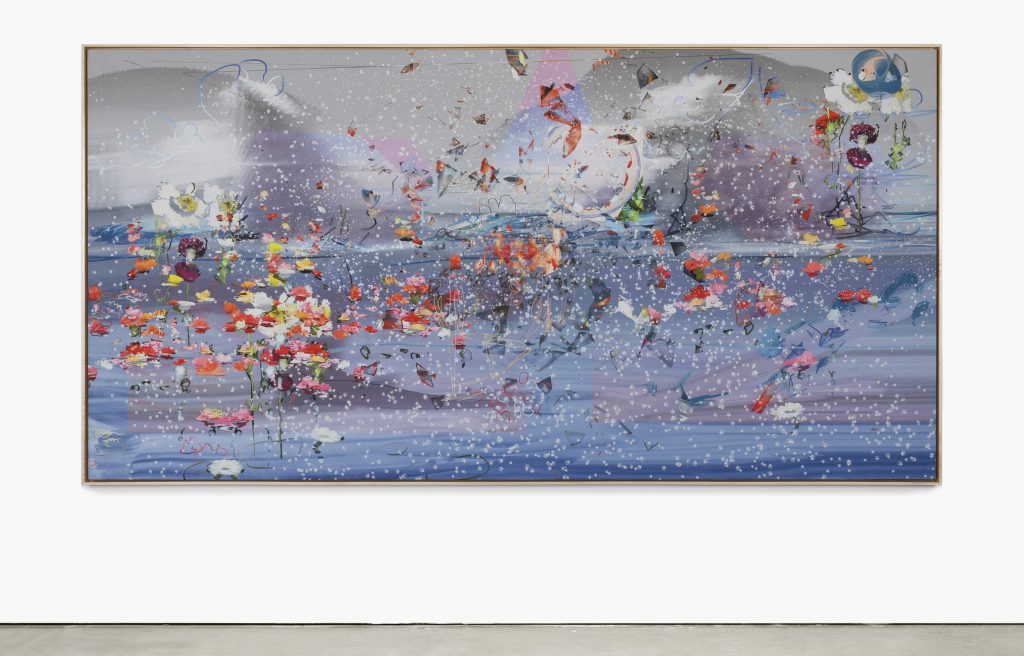 Petra Cortright DSBfat-fuckersAZPadded”mikrofon-mikrokontrollerz”.pcXM , 2016. Digital painting on raw Belgian linen, 47 x 92 in. unique